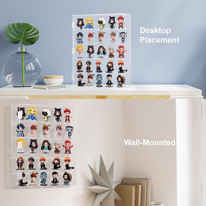 5 Tiers Acrylic Dust-Proof Display Cabinet for Mini Funko Pop Figures, Clear Wall Mounted or Desktop Action Figure Display Case for Collectibles