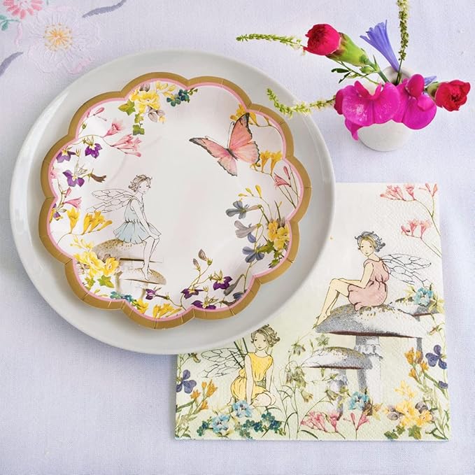 Talking Tables 50pcs Fairy Party Wildflower Decorations Disposable Tableware Butterfly Bunting, Paper Cups, Plates Pretty Napkins Kids Birthday, Mother's Day, Afternoon Tea, Baby Shower for 16 Guests
