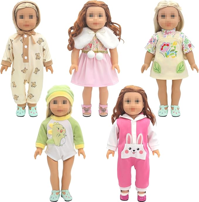 SOTOGO 5 Sets Doll Clothes Outfits Jumpsuits for 14 to 16 Inch New Born Dolls, American 18 Inch Dolls Clothes and Accessories