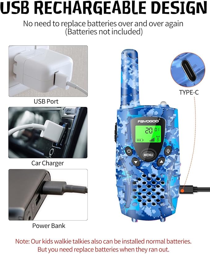 FAYOGOO 2 Pack Walkie Talkies for Kids Long Range 4 Miles,Kids Walkie Talkies with Flashlight, Christmas Birthday Toys Gifts Ideas Present for 3-12 Year Old Boys Girls (Blue)