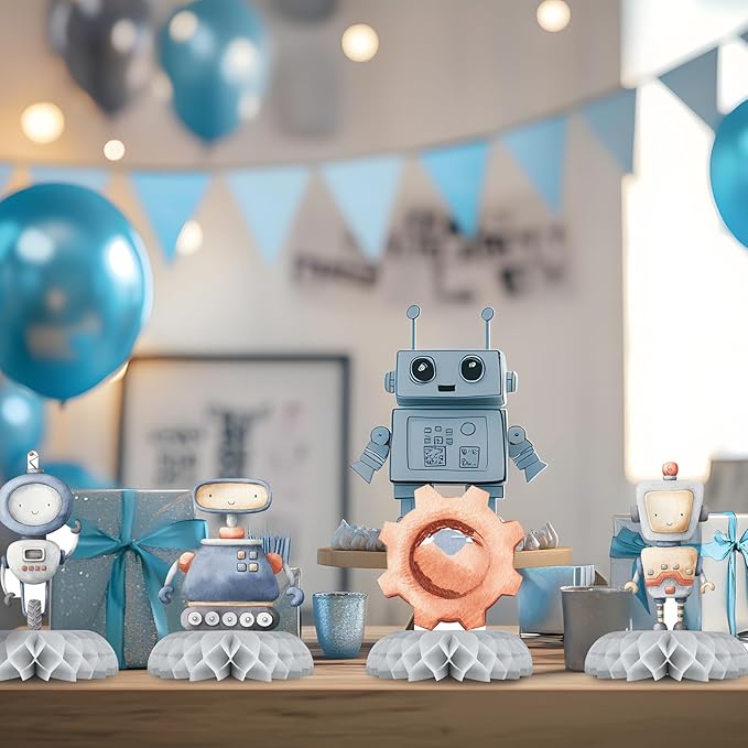12 Pack Robot Table Decorations - Robot Party Decorations for Kids' Birthday and Baby Shower - Robot Table Toppers