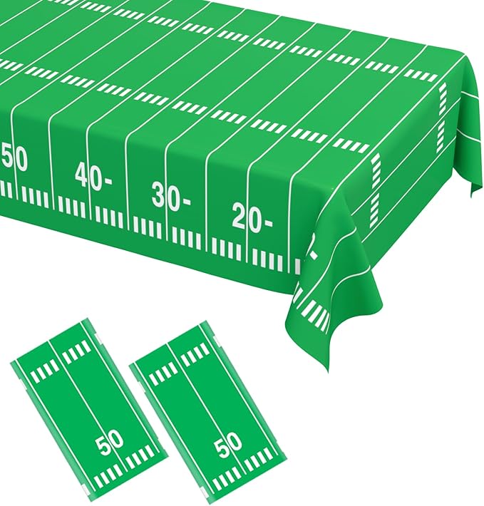 WNINK 2 Pack Football Tablecloths, Football Themed Disposable Plastic Table Cover for Birthday, Sports Party Games Decorations 54 X 108 Inch