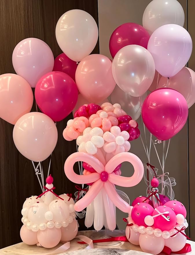 Light Pink Balloons Latex Balloons - 12 Inch Pastel Baby Pale Pink Latex Balloon, Bright Party Balloon with Ribbons for Baby Shower Gender Reveal Birthday Wedding Party Decorations, 50 Pcs