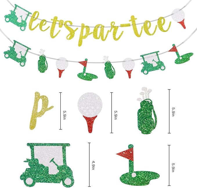MEMOVAN Golf Birthday Banner Garland Let's Par-Tee Banner Golf Theme Retirement Banners Golfer Happy Birthday Garland for Golfer Lover Men Sports Par-Tee Time Party