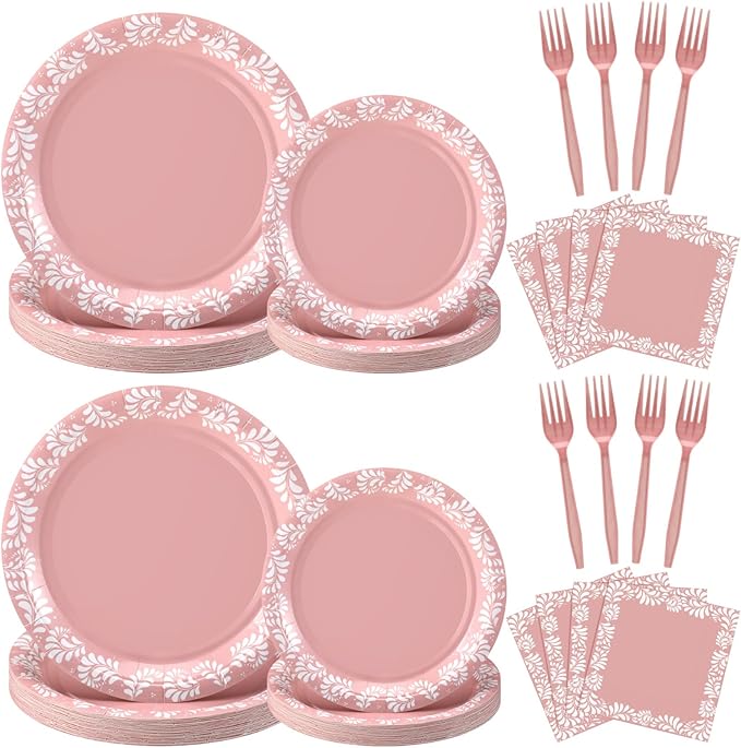 122 Pcs Light Pink Cielito Lindo Party Decoration Platos De Barro Mexicanos Fiesta Paper Plates Mexican Napkins Forks Tableware Set for Baby Shower Birthday Wedding Supplies, Serve 24