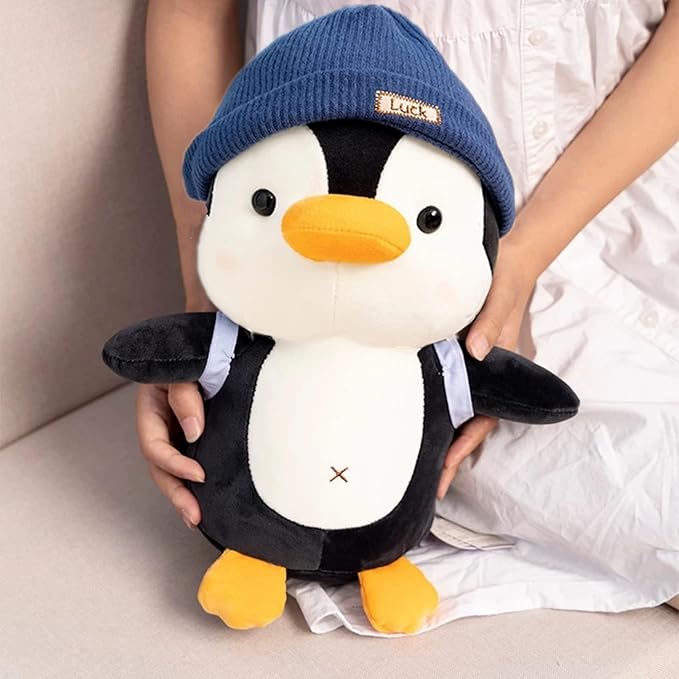 9 inches Penguin Stuffed Animals Soft Plush Cute Travel with Hat Backpack Doll for Boys Girls