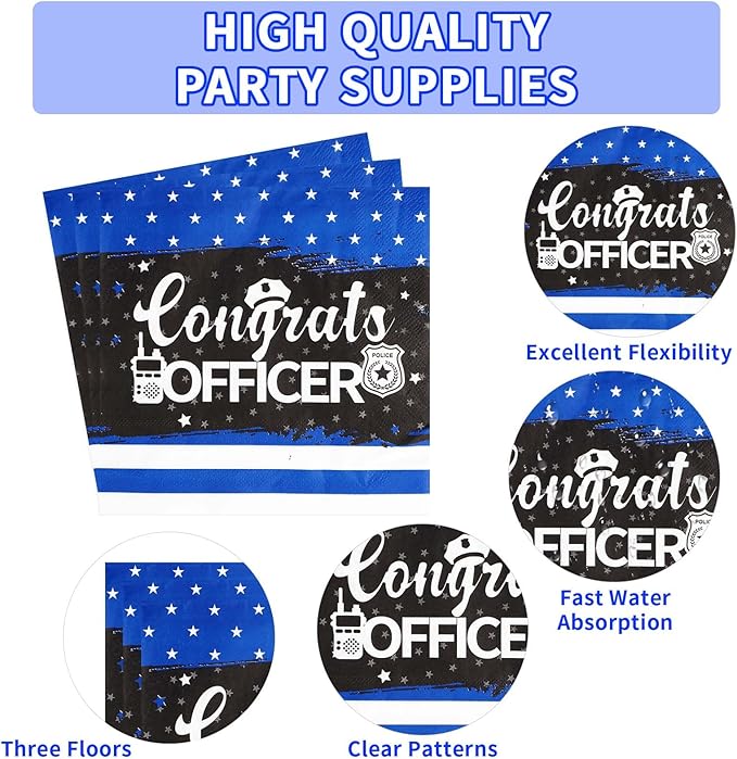 96Pcs Police Party Supplies We Are So Proud of You Police Theme Plates and Napkins Sets Congrats Officer Decorations for Cop Greeting Academy Graduation Retirement Promotion Party Serves 24