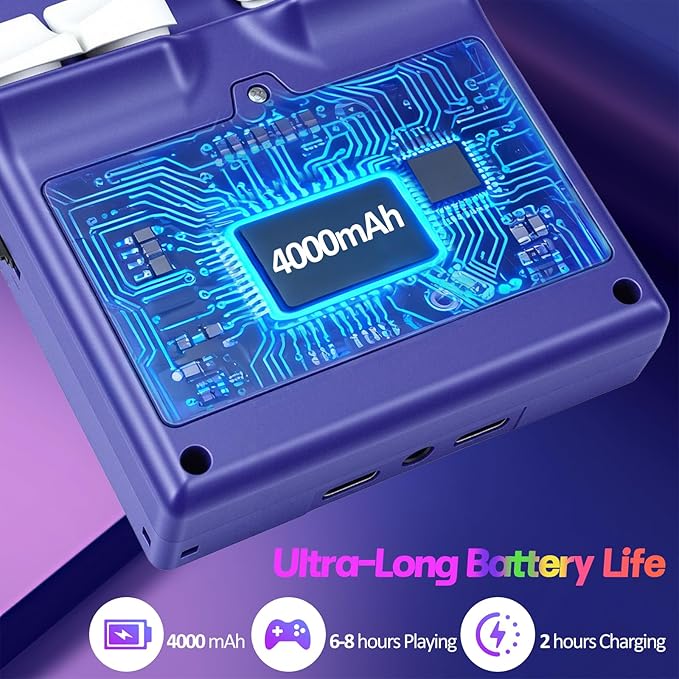 XF40V Retro Handheld Game Console, Retro Gaming Console 4.0'' IPS Screen Linux System Built-in 64G TF Card, Open Source Linux System, Preloaded 20000+ Classic Games, Portable Video Gaming (Purple-64G)