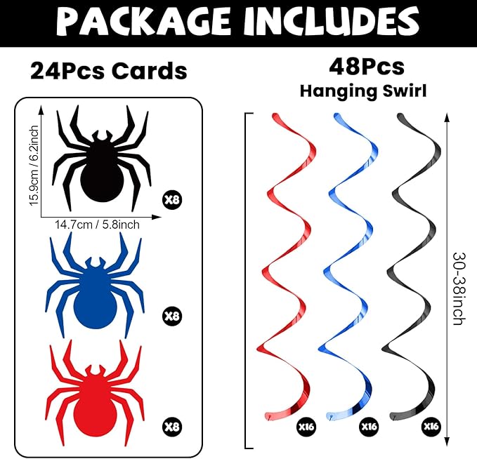 72pcs Super Theme Hero Hanging Swirl Decorations Spiders Paper Cutouts Hero Party Supplies for Indoor Outdoor Home Door Office Classroom Ornaments Comic Spider Web Birthday Halloween Parties Decor