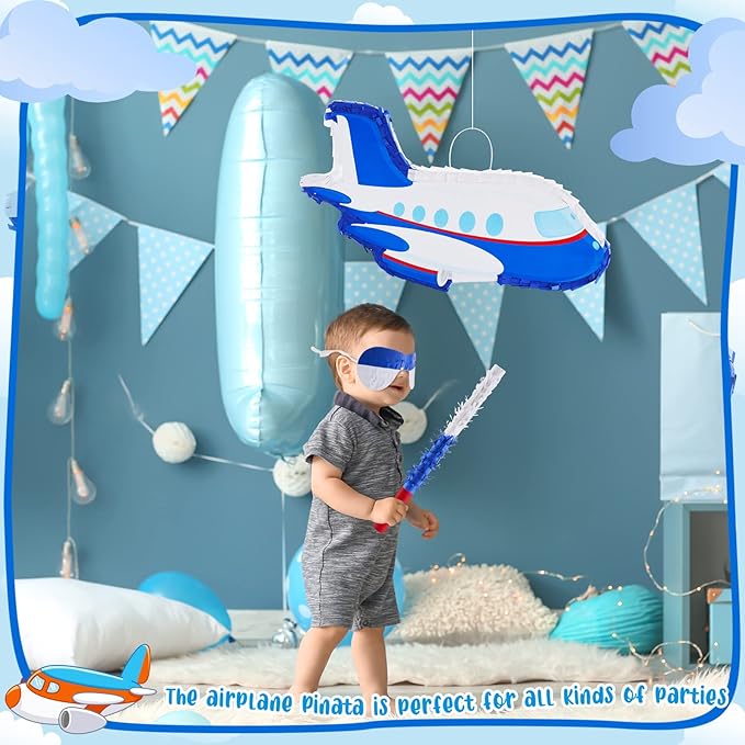 Airplane Piñatas for Birthday Party Plane Piñata with Stick, Blindfold, Confetti for Adults Birthday Baby Shower Party Supplies