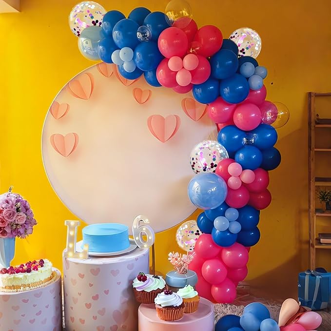 Pink and Blue Balloons, 60pcs 12 Inch Royal Light Blue Hot Pink Confetti Birthday Balloons for Girl Fun Theme Birthday Beach Party Supplies Baby Shower Party Decorations
