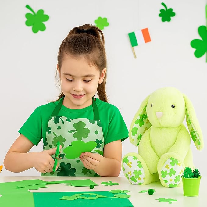 Green Rabbit Bunny Stuffed Animal Plush Toy with Floppy Ears & Shamrock Print for Kids, Boys, Girls, Babies - Perfect, St. Patrick's Day, Birthday, Easter, Christmas, Bedtime Gift