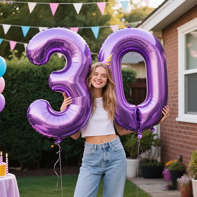 40 Inch Purple Number 0 Balloon Giant Large Nmuber 0 10 20 Foil Balloon for Birthdays,Anniversaries Graduations, 10th 20th Birthday Decorations