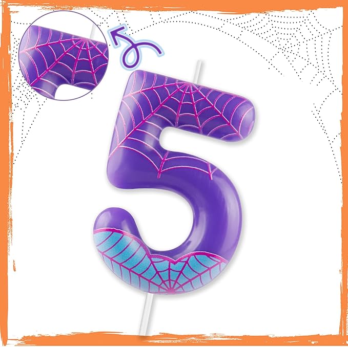 Zi Lan Purple Spider 3rd Birthday Candles Spider Themed Number 3 Candle Cake Topper Spider Cartoon Birthday Cake Decorations for Boys Girls Kids Party Supplies, ZSZZX-03