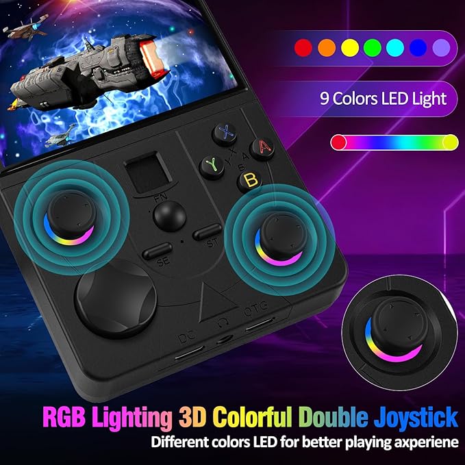 Retro Handheld Game Console, DC35V Retro Gaming Console 3.5’’IPS Screen Open Source Linux System Built-in 20000+Classic Games, 20+Emulators, Portable Video Gaming Console with 4000mAh Battery (Black)