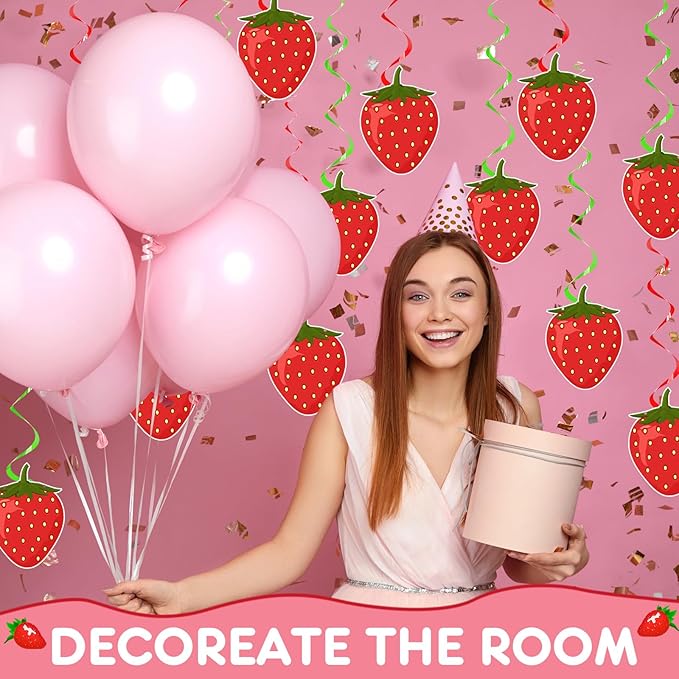 Lewtemi 36 Pcs Strawberry Decor Berry First Birthday Decor Hanging Swirl Banner for Strawberry Party Decorations Baby Shower Party Supplies(Bright)