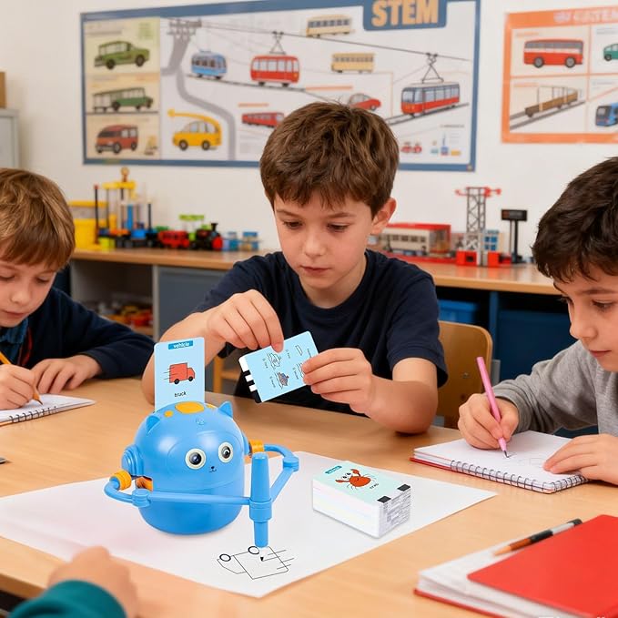 Drawing Robot for Kids, Interactive Kids Drawing Robot, Fun Drawings Robots Toy with Voice 100 Word Cards & 12 Color Pens, Educational Creatively Children Drawings Robots Painting Toy, for Boys Girls