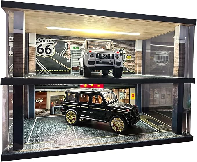 1:24 Die-cast car Model Display case with USB Lights. Alloy Car Collectibles Scene Parking Lot. Sports car Diorama Garage for Lego Speed