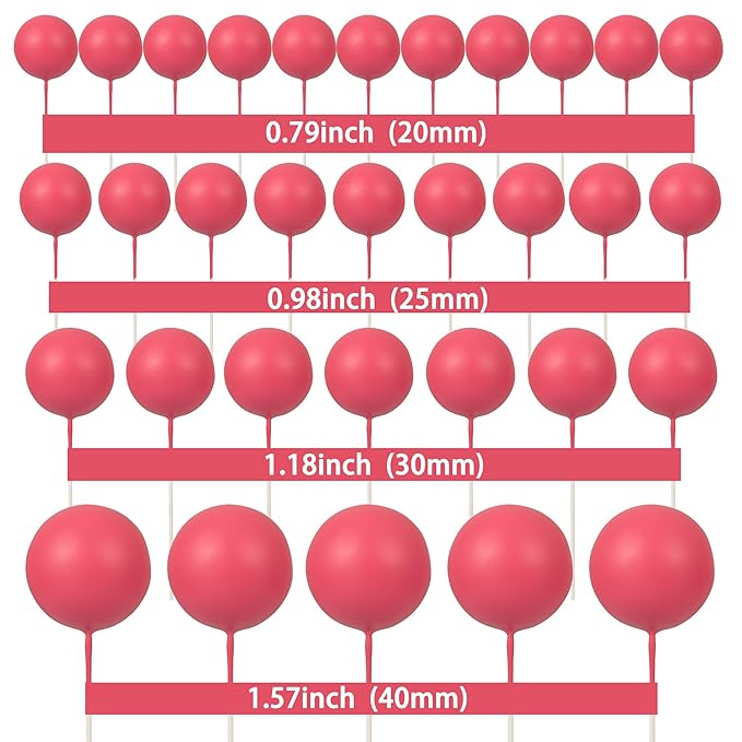 Gyufise 30Pcs Balls Cake Toppers Ball Cake Picks Foam Ball Shaped Cupcake Toppers Mini Balloons Baby Shower Cake Decorations for Wedding Enaggement Bridal Shower Birthday Party Supplies Rose Red