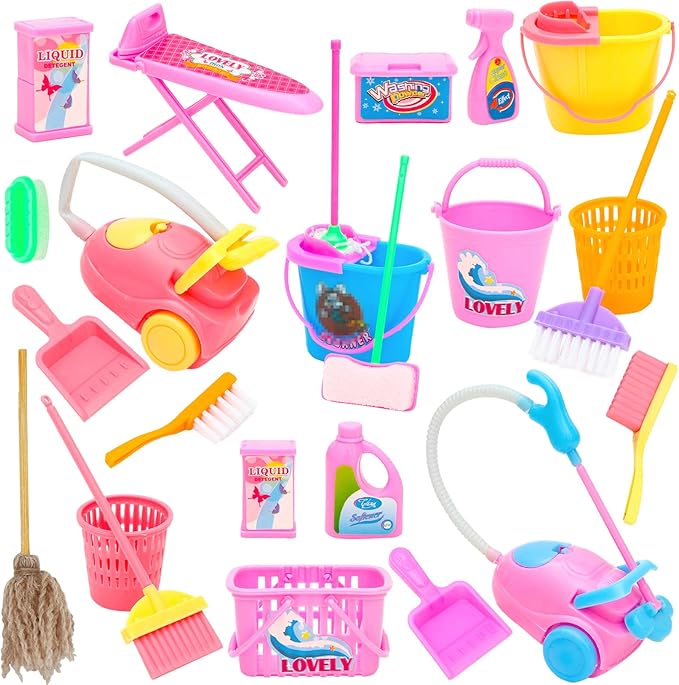 ONEST 24 Pieces Housework Cleaning Supplies Miniature Mini House Accessories House Furniture Decoration Accessories