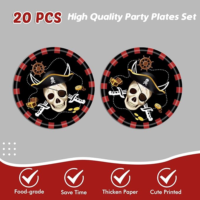 41pcs Pirate Tableware Set Includes 20 Plates, 20 Npkins and 1 Tablecloth, Pirate Ship Theme Party Supplies Decorations Pirate Dinnerware for Adult Teens Kids Table Decor, 20 Guests