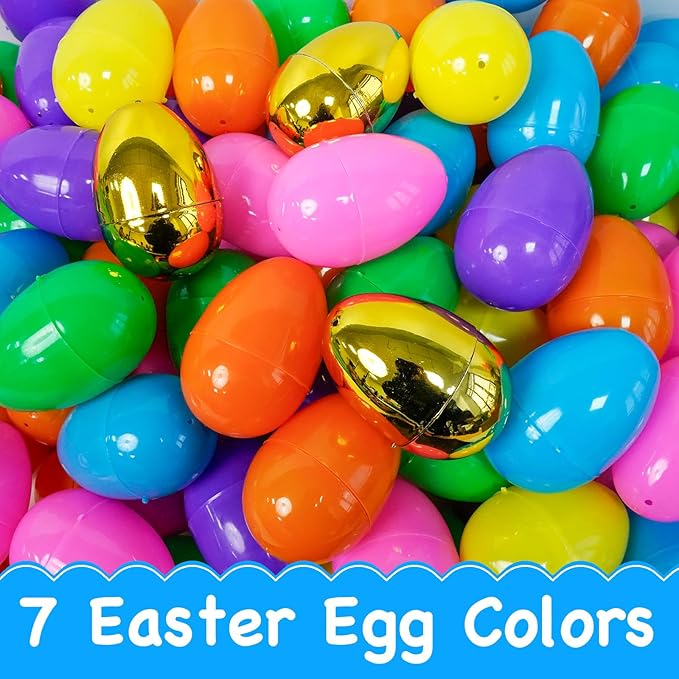 200 PCS Fillable Plastic Easter Eggs with 6 Golden Eggs, 2.4 Inch Empty Colorful Eggs for Kids Boys Girls Easter Hunt Party Supplies Classroom Rewards Basket Stuffers Easter Party Favors