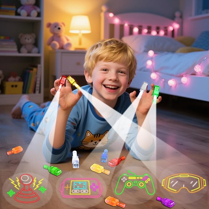 32 Pcs Video Game Party Favors Finger Lights Gamer Birthday Decorations, Neon Glow in the Dark Light Up Party Supplies Gaming Toys Fun Gifts Bulk for Kids Goodie Bags Stuffers Classroom Prizes