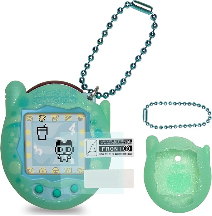 JCHPINE Silicone Cover Case for Tamagotchi Connection Virtual Reality Pet, Screen Protector for Tamagotchi Connection Electronic Pet Accessories (Silicone Case and Screen Film) (Teal)