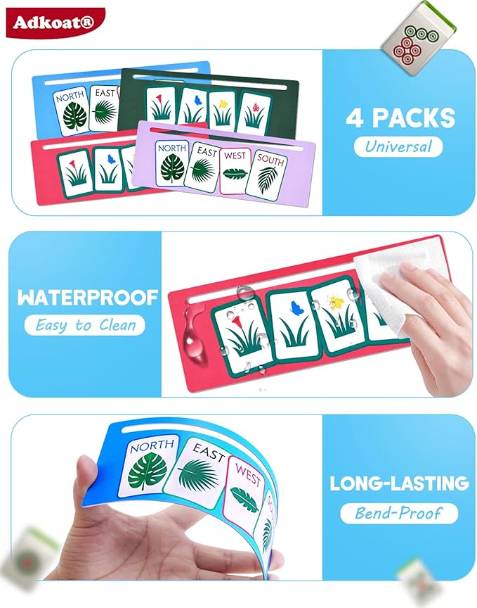 Adkoat® American Mahjong Card Line Finder Set Of 4 - Waterproof Mah Jongg Rules Reader & Tracker - ADHD Dyslexia Overlays Guided Reading Tool - Mahjongg Accessories and Gifts for Mahj Beginner Seniors