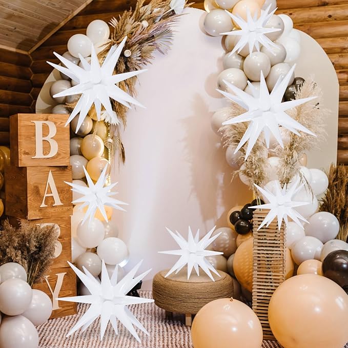 10 Pcs White Star Balloons Explosion Balloons Foil Cone Balloon Magic for Birthday Wedding Anniversary Party Backdrops Decorations Supplies, 6 Pcs 22Inches and 4 Pcs 27Inches