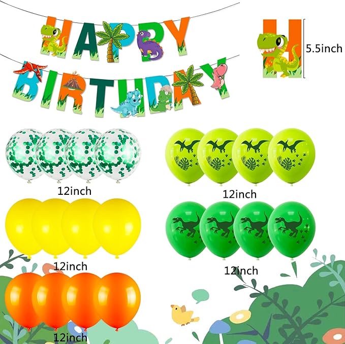 Dinosaur Birthday Party Supplies - Dinosaur Decorations, Foil Balloons, Banner & Cake Topper for Boys & Girls