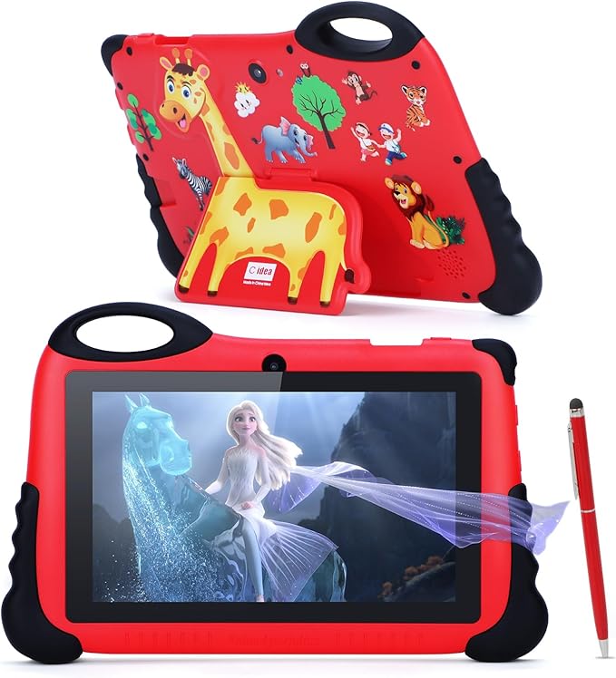 C idea 7 inches Kids Tablet,Android 13 Tablet for Kids Age 3-7, Pre-Installed Learning Educational Apps Todder Tablet, HD IPS Screen for Eye Protection,BT, WiFi, Dual Camera, Gift for Kids (Red)