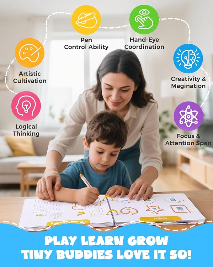 Preschool Learning Activities 54 Reusable Pages, Tracing Books for Kids Ages 3-5, Toddler Activities Busy Book, Handwriting Practice Kindergarten Workbooks, Educational Toys for 3 4 5 Year Old