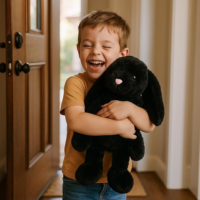 Black Bunny Stuffed Animal Plush Toy with Floppy Ears, 17.7 Inch Soft Plush Rabbit Cuddle Buddy for Nursery Decor, for Boys and Girls