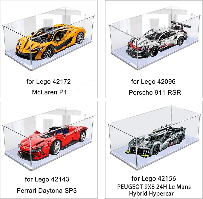 Thickened 3MM Clear Acrylic Display Case for LEGO McLaren P1 42172 1/8 Scale Model Car for Ferrari SP3 42143 42156 42096 42115 42083 Collectibles Transparent Box Large, White Inside 23.6X11.8X7.9in