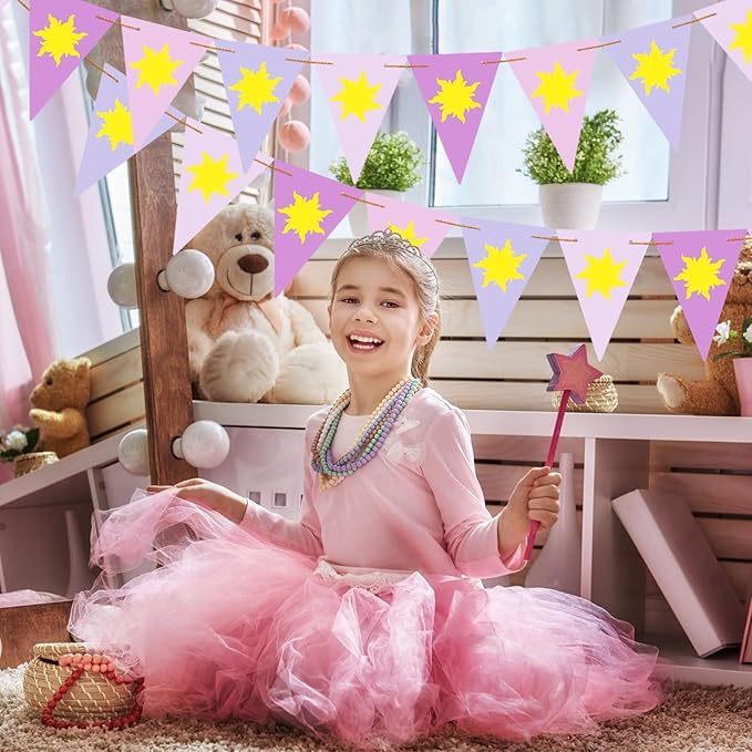 Purple Sun Flag Happy Birthday Banner - Purple Sun Bunting Birthday Banner Party Decoration Flag String Bunting Garland for Supplies Decor Wedding Lavender Photo Props