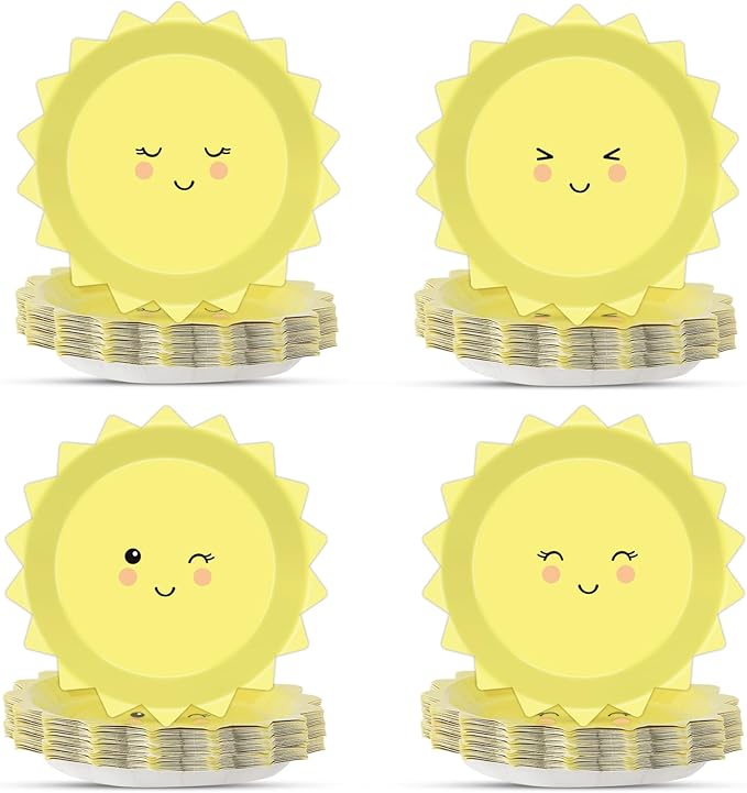 48 Pcs Yellow Sunshine Party Plates First Trip Around The Sun Paper Plates Sunshine Dinner Plates Summer Disposable Tableware for Sun 1st Birthday Party Supplies Baby Shower Birthday Decorations