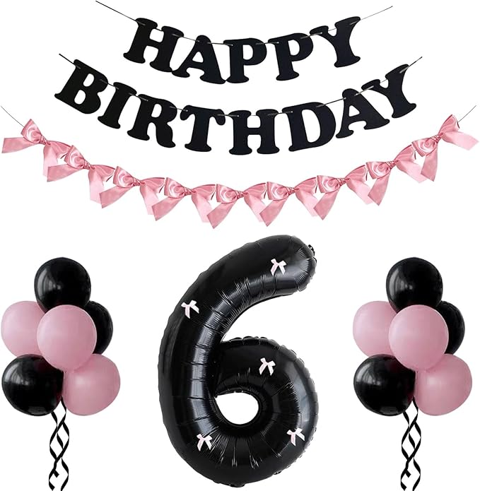 PLAP Birthday Number Balloon Bow Black Party Supplies 32 "Birthday Number Decoration (Pink black number set 6)