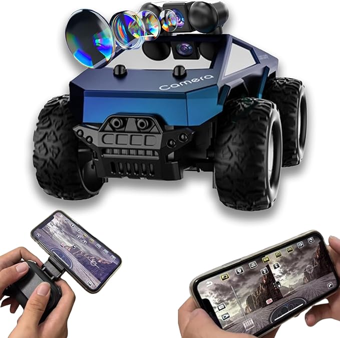 RC Car with Camera, 1/28 RC Monster Truck Toys with 720P HD FPV Camera, High Speed All-Terrain Remote Control Car, Racing Vehicle with Blinking Body Lights for Adults, Kids, Boys, Dual Control Modes