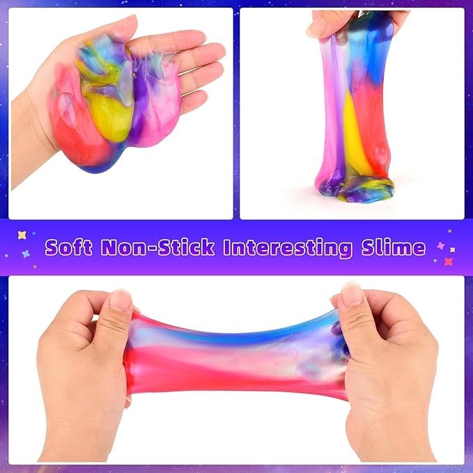 28-Pack Slime Party Favors, Bulk Galaxy Slime Balls Non-Sticky, Mess-Free for Kids, Stress Relief Mini Toys for Girls and Boys - Classroom Reward, Party Supplies, Goodie Bag Stuffers