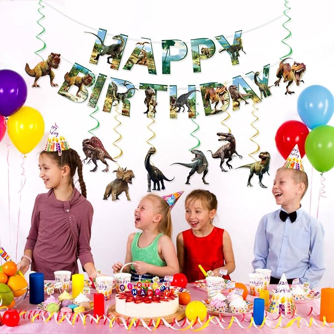 Dinosaur Birthday Party Decorations Dinosaur Birthday Banner 8PCS Hanging Swirls Streamers Dino Party Supplies Dino Banner Sign Dinosaurs Theme Party Decorations for Kids Boys Girls