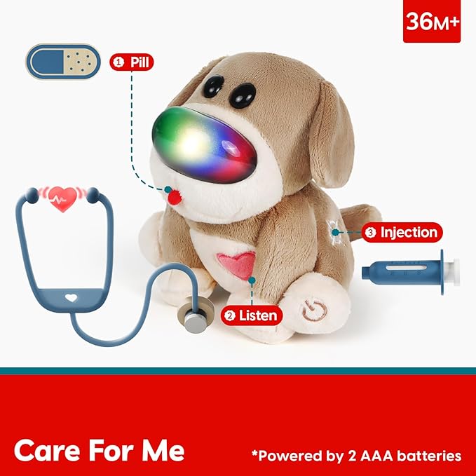 TOP BRIGHT Doctor Kit for Toddlers 3-5, Pretend Play Doctor Set with Real Stethoscope, Interactive Stuffed Dog Vet Kit for Kids, Realistic Pet Vet Playset, Christmas Birthday Gifts for Girls Boy 3 4 5
