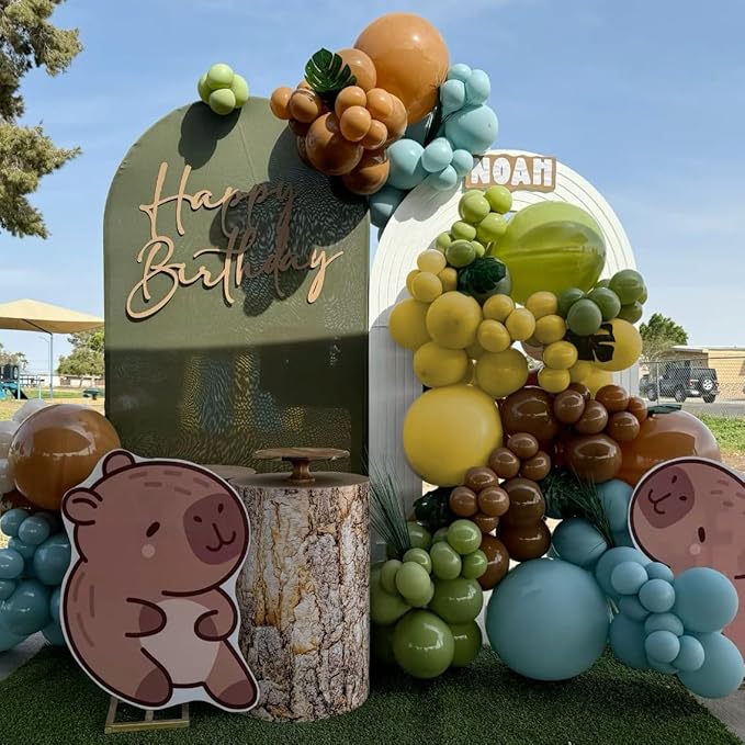 171pcs Capybara Birthday Decorations, Brown Blue Green Capybara Balloon Arch Kit, with Cute Capybara Balloons for Capybara Party Supplies Gender Reveal Baby Shower Summer Party Decor