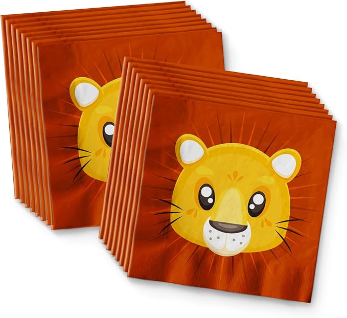Birthday Galore Lion King Jungle Animal Party Supplies - Safari Lion Animal Party Tableware Set for 16 Guests - Includes Plates, Napkins and Cups - Orange, Cartoon