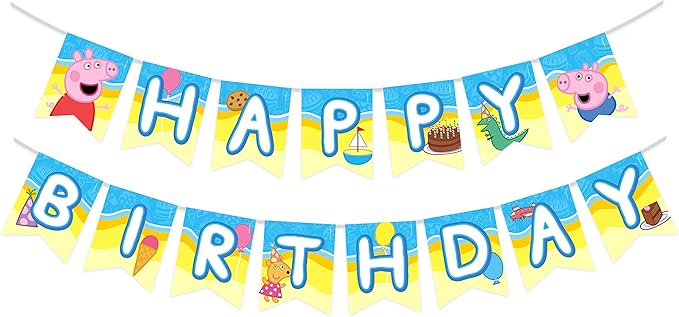 Treasures Gifted Officially Licensed Peppa Pig Birthday Banner - Peppa Pig Happy Birthday Banner - Peppa Pig Birthday Party Supplies