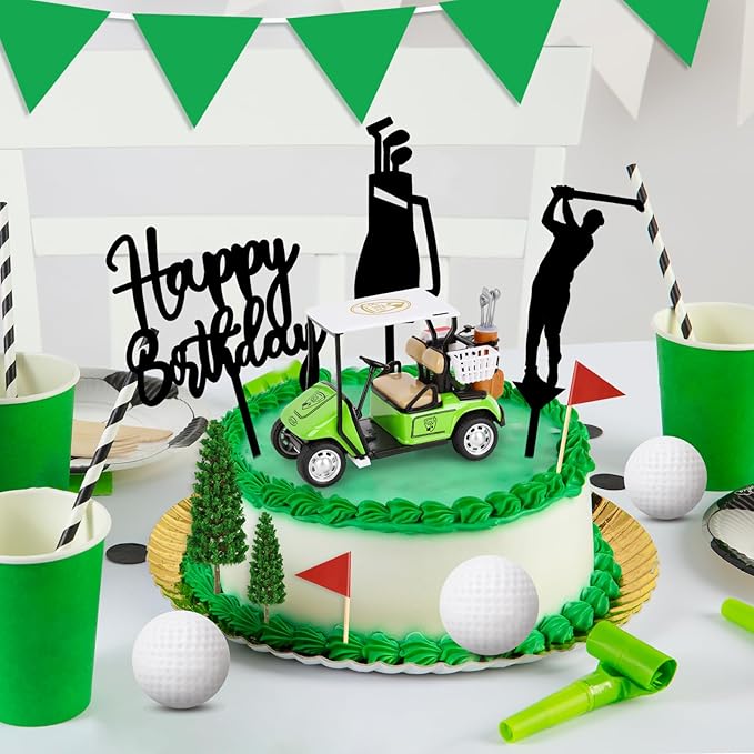 Hooqict 21 Pieces Golf Cake Decorations with Mini Cart, Balls, Clubs, Red Flags, Green Cake Toppers & Cupcake Toppers for Men Sports Golf Themed Birthday Party Decorations Supplies