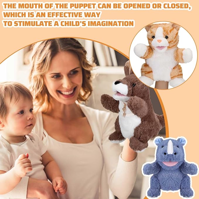 Liliful 6 Pieces Animal Hand Puppets Kids Hand Puppets with Working Mouth Animal Toddler Plush Toy for Show Theater Birthday Easter Basket Stuffers