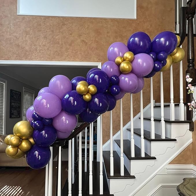 Purple and Gold Balloons, 60 Packs 12 Inch Dark Purple and Gold Confetti Metallic Party Balloons with Ribbons for Girls Women Birthday, Wedding, Graduation Decoration
