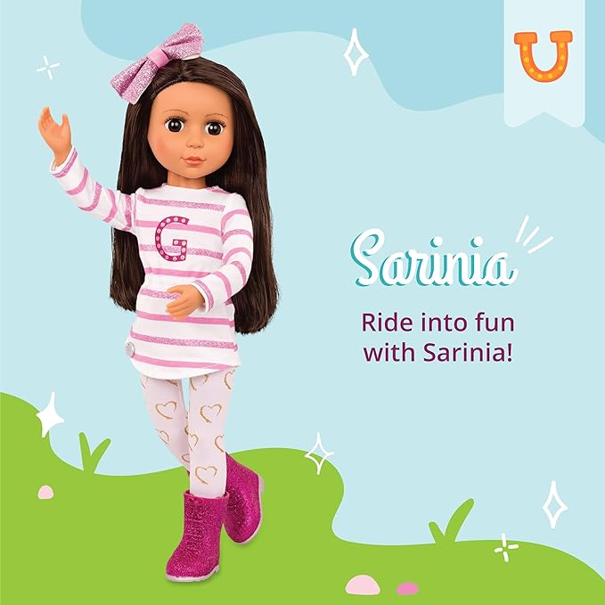 Glitter Girls – 14-Inch Fashion Doll – Straight Brown Hair & Brown Eyes – Striped Tunic & Glitter Boots – Hair Bow & Heart Leggings – 3+ Years– Sarinia