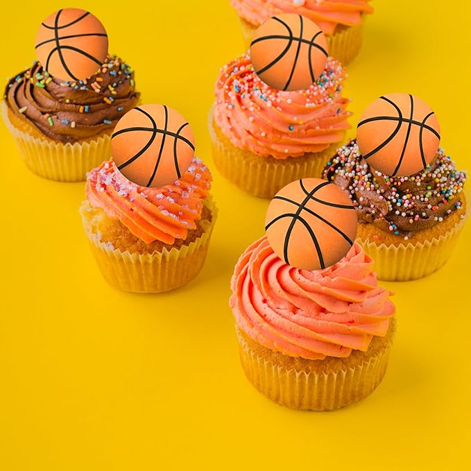 28 PCS Basketball Cake Topper Decorations Mini Cup Cake Decorations for Basketball Sport Birthday Supplies (Style 02)